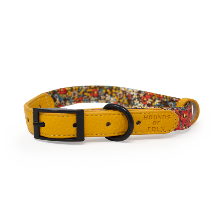 Retro Bloom Leather Dog Collar