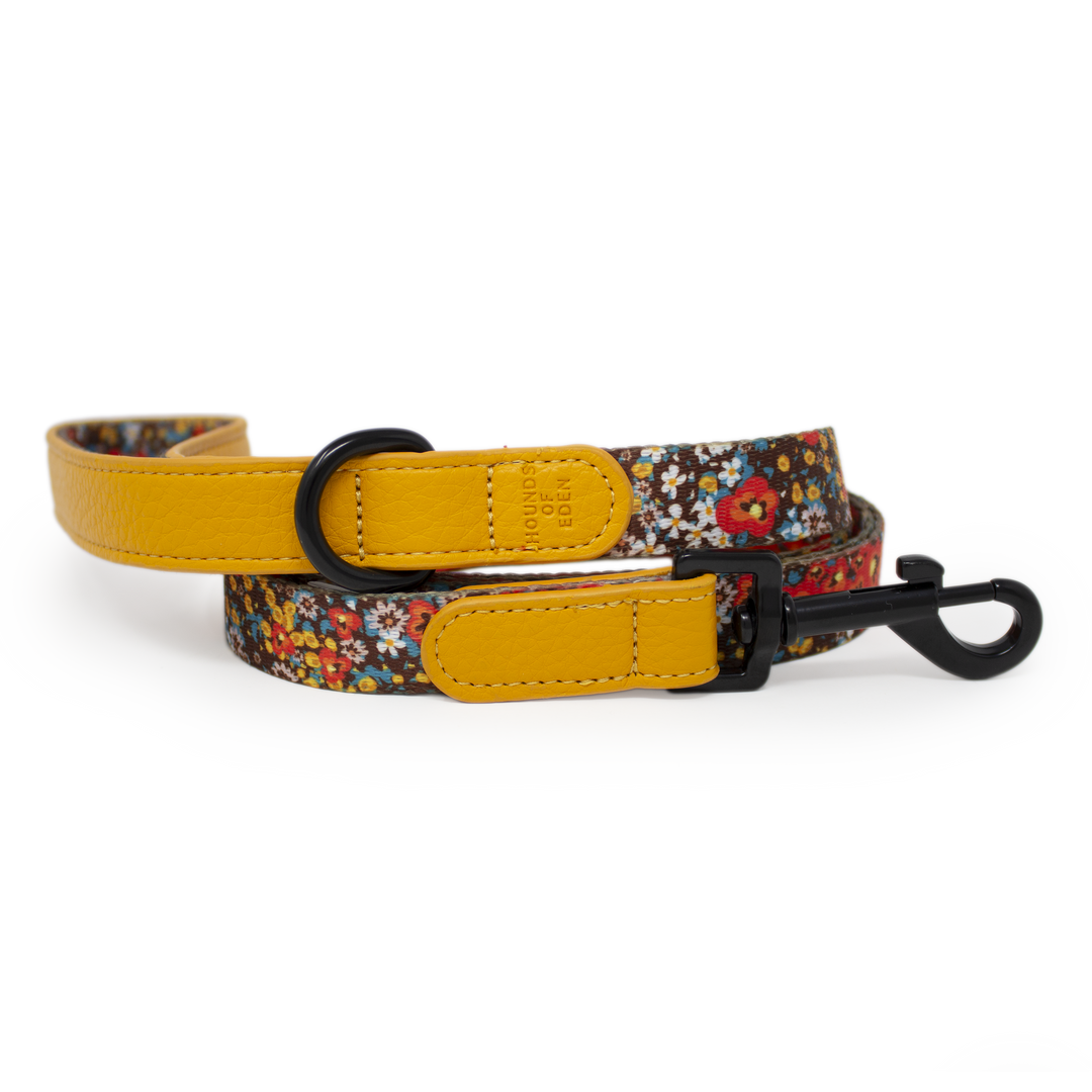 Collar de perro de cuero flor retro