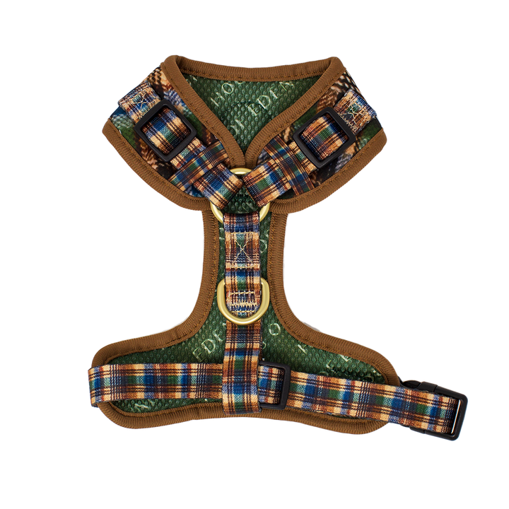 Oak Forest Plaid Dog Collar + Tag Holder