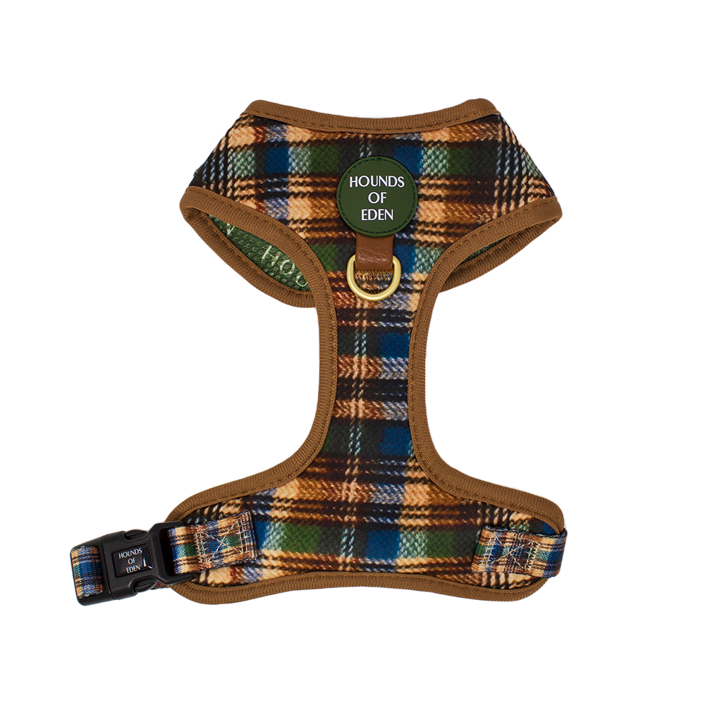 Oak Forest Plaid Dog Collar + Tag Holder