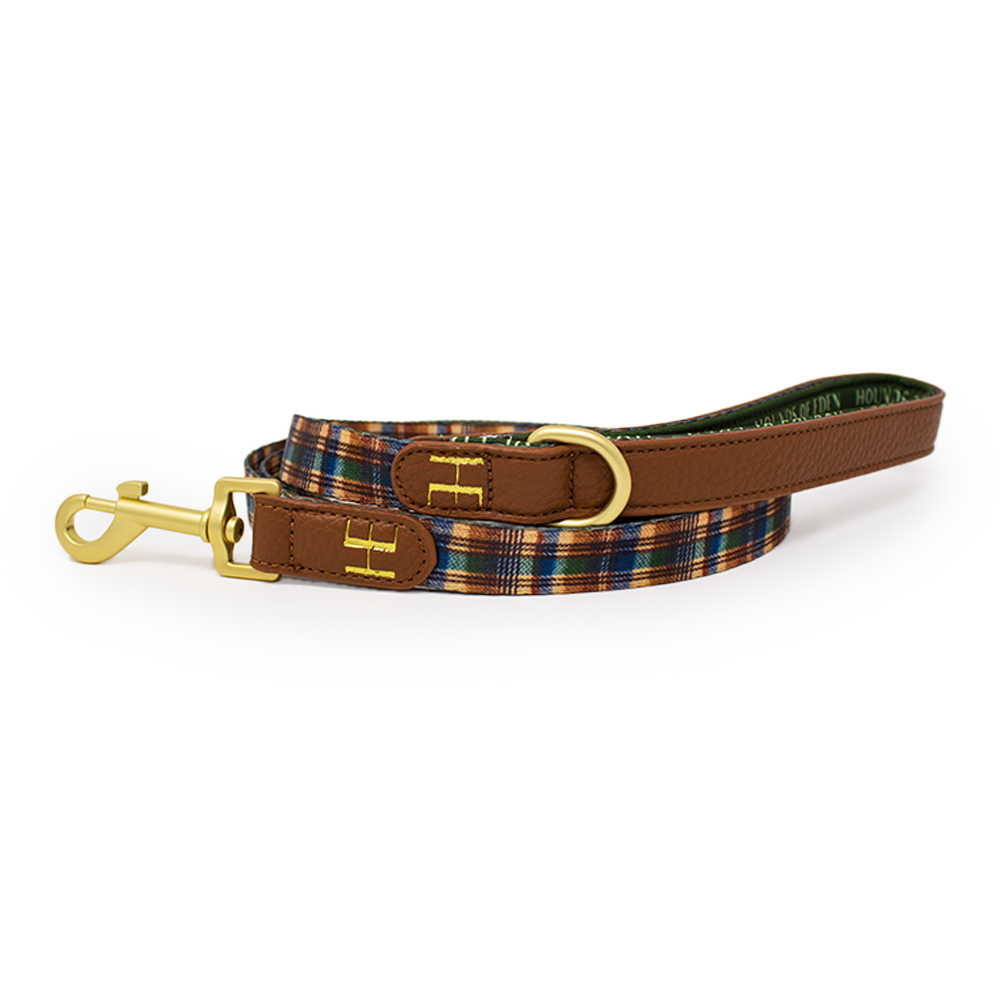 Oak Forest Plaid Dog Collar + Tag Holder