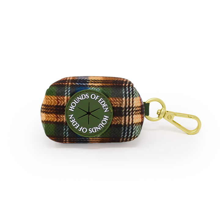 Oak Forest Plaid Dog Collar + Tag Holder