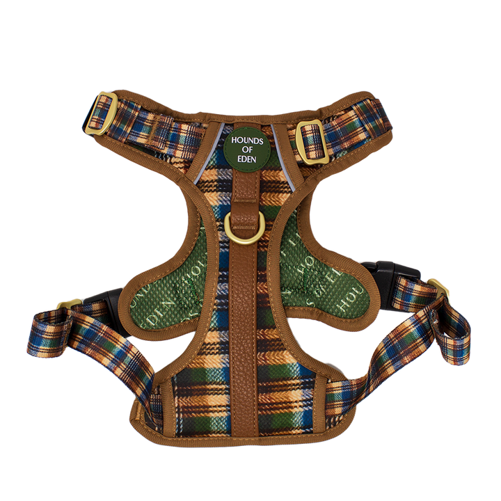 Oak Forest Plaid Dog Collar + Tag Holder