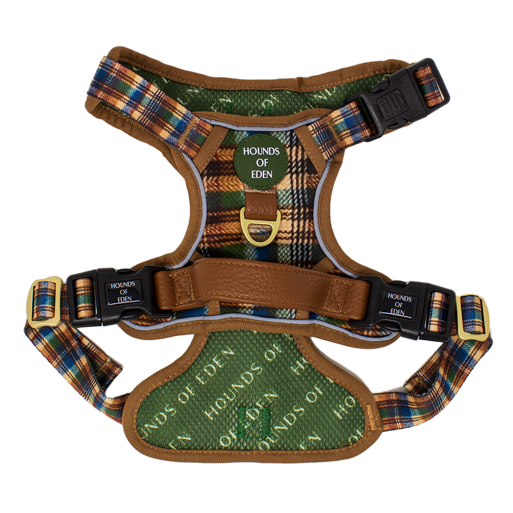 Oak Forest Plaid Dog Collar + Tag Holder