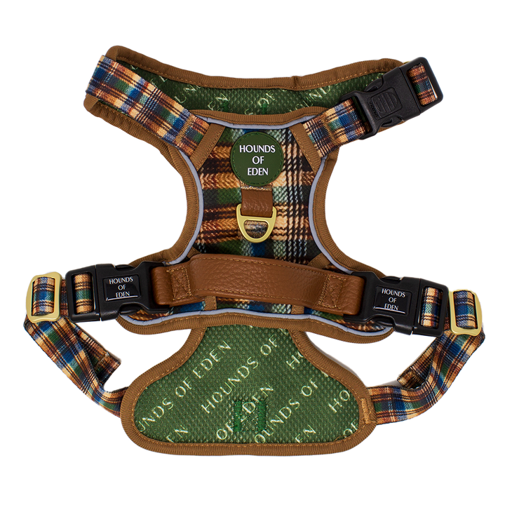 Oak Forest Plaid Dog Collar + Tag Holder