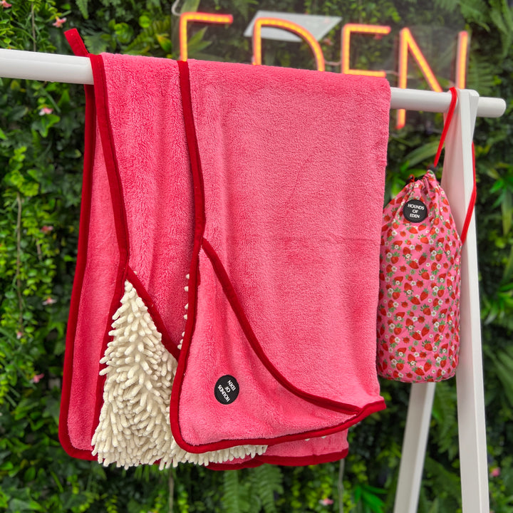 Strawberry Patch - Dog Towel + Carry Bag