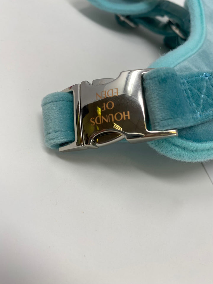 Outlet - XS TIFFANY'S - LIGHT TEAL VELVET DOG HARNESS WITH SILVER METAL HARDWARE - 0018